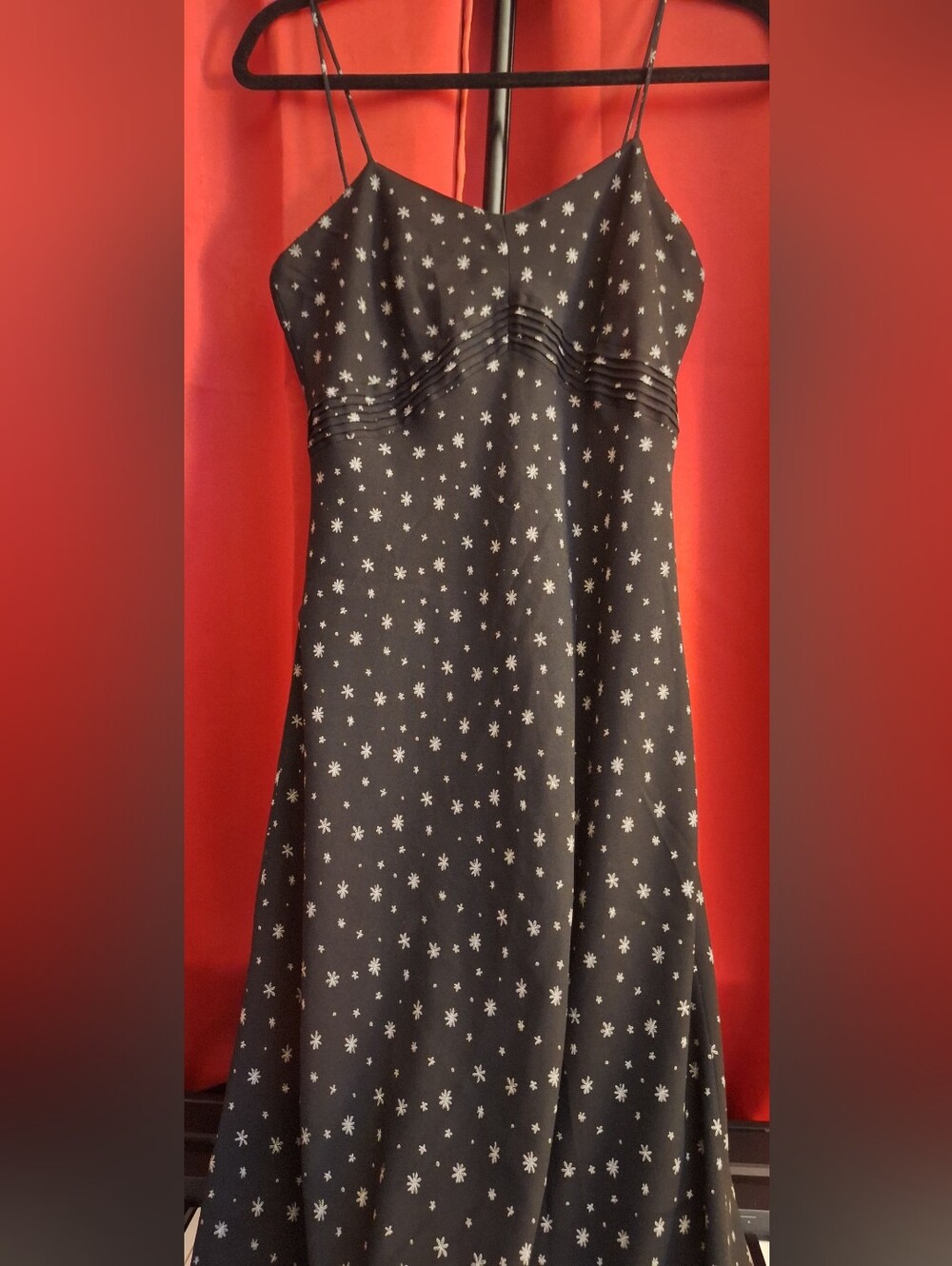 Vintage Black Flower Print Slip Dress with Spaghetti Straps